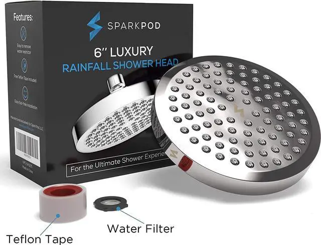 Alt view image 6 of 7 - SparkPod Shower Head - High Pressure Rain - Premium Quality Luxury Design - 1-Min Install - Easy Clean Adjustable Replacement for Your Bathroom Shower Heads (Luxury Polished Chrome, 6 Inch Round)