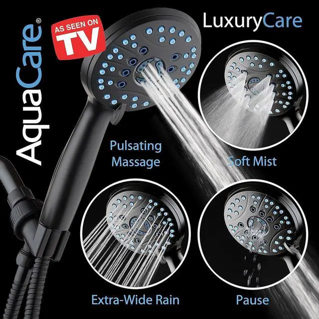 Alt view image 6 of 7 - AquaCare High Pressure 8-mode Handheld Shower Head - Anti-clog Nozzles, Built-in Power Wash to Clean Tub, Tile & Pets, Extra Long 6 ft. Stainless Steel Hose, Wall & Overhead Brackets