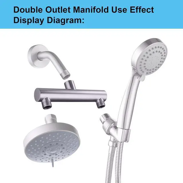 Alt view image 3 of 7 - AZOS Double Outlet Shower Manifold Brushed Nickel, Suitable for Dual Sprayer Showering System, Can Connect Two Showerheads - Double Enjoyment