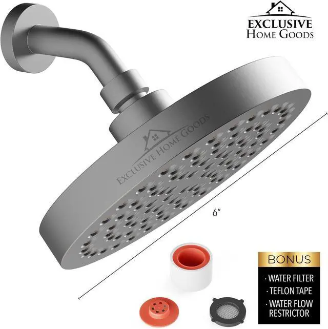 Alt view image 2 of 7 - Rainfall Shower Head - 6" High Pressure Shower Heads - 1.8 GPM Shower Heads with Anti-Clog 90 Rubber Jets - 360° Rotation Adjustable Shower Head - Rustproof Bathroom Shower Head - Matte Charcoal
