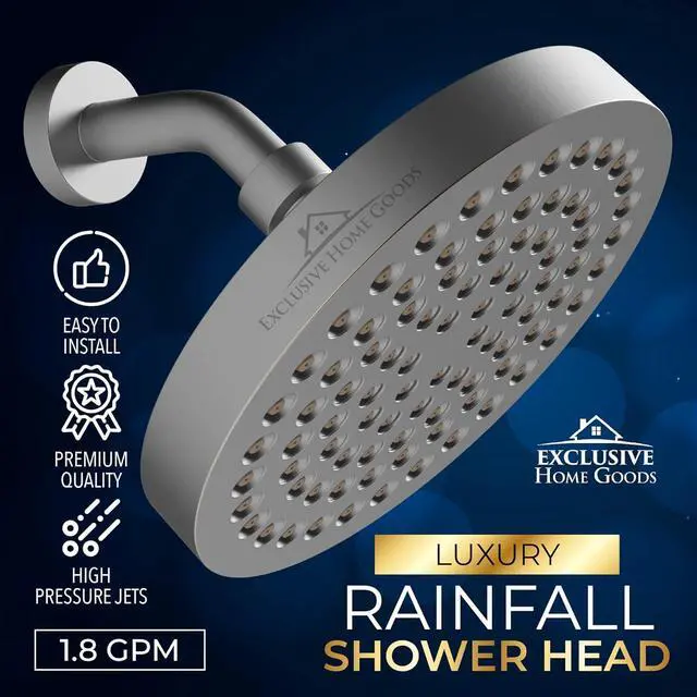 Alt view image 4 of 7 - Rainfall Shower Head - 6" High Pressure Shower Heads - 1.8 GPM Shower Heads with Anti-Clog 90 Rubber Jets - 360° Rotation Adjustable Shower Head - Rustproof Bathroom Shower Head - Matte Charcoal