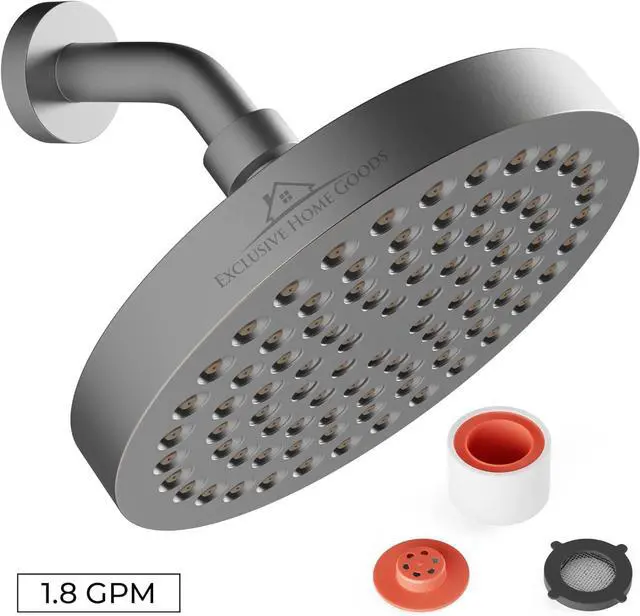 Alt view image 3 of 7 - Rainfall Shower Head - 6" High Pressure Shower Heads - 1.8 GPM Shower Heads with Anti-Clog 90 Rubber Jets - 360° Rotation Adjustable Shower Head - Rustproof Bathroom Shower Head - Matte Charcoal