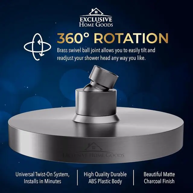 Alt view image 6 of 7 - Rainfall Shower Head - 6" High Pressure Shower Heads - 1.8 GPM Shower Heads with Anti-Clog 90 Rubber Jets - 360° Rotation Adjustable Shower Head - Rustproof Bathroom Shower Head - Matte Charcoal