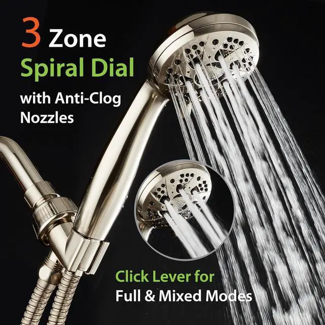 Alt view image 3 of 5 - AquaDance High Pressure 6-Setting Full Brushed Nickel Handheld Shower Head with Stainless Steel Hose. Officially Independently Tested to Meet Strict US Quality & Performance Standards!