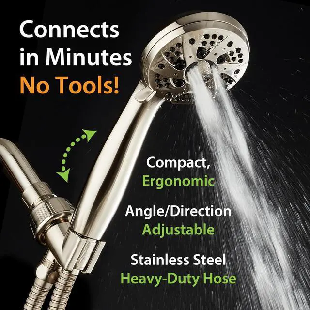 Alt view image 4 of 5 - AquaDance High Pressure 6-Setting Full Brushed Nickel Handheld Shower Head with Stainless Steel Hose. Officially Independently Tested to Meet Strict US Quality & Performance Standards!