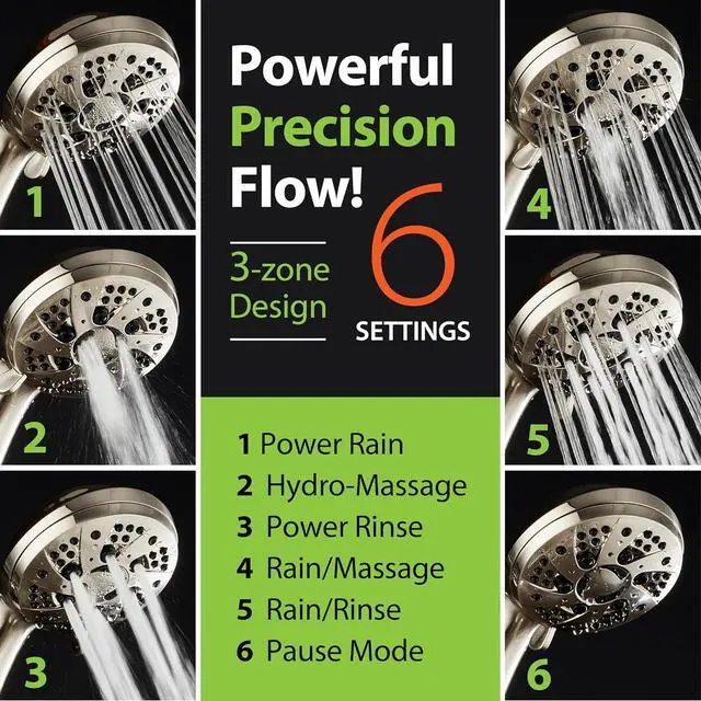 Alt view image 5 of 5 - AquaDance High Pressure 6-Setting Full Brushed Nickel Handheld Shower Head with Stainless Steel Hose. Officially Independently Tested to Meet Strict US Quality & Performance Standards!