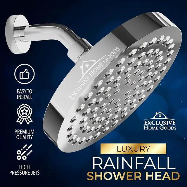 Alt view image 2 of 7 - Heatsistence-Luxury Rainfall Shower Head - High-Pressure Showerhead Jets, Rain Shower Head Ant-Clog Silicone Nozzles (2.5 GPM, 6 Inch Diameter, Deluxe Chrome)
