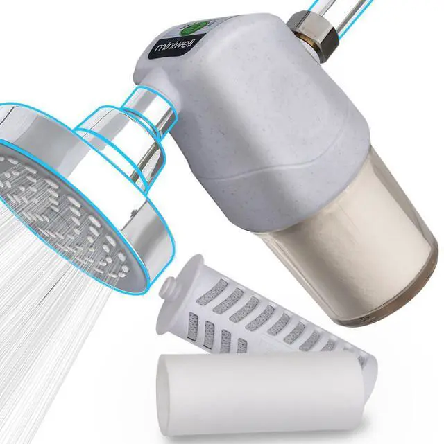 Main image of Miniwell Shower Head Filter System L700-W01 - Remove Hard Water, Chlorine, Contaminants | Hair and Skin Softener for Bathroom (White)