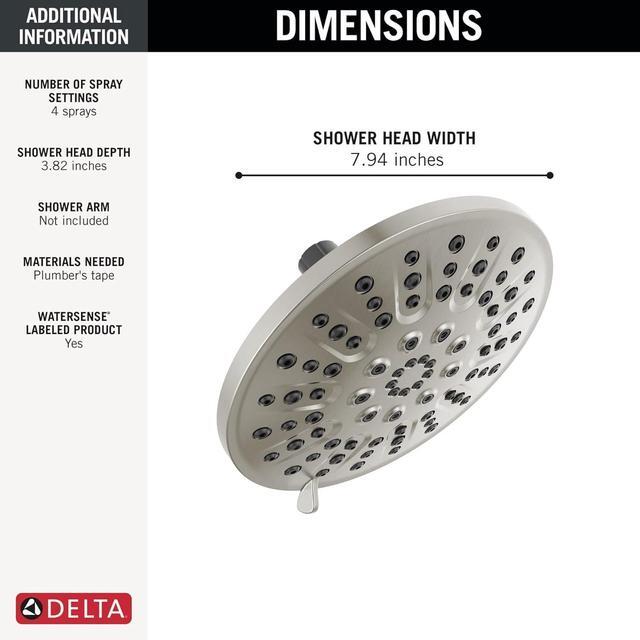 Alt view image 3 of 7 - Delta Faucet 4-Setting Shower Head, Brushed Nickel Shower Head, Round Shower Head, High Pressure Shower Head, Metal Shower Head, 1.75 GPM Flow Rate Shower Head, Brushed Nickel 75617SN