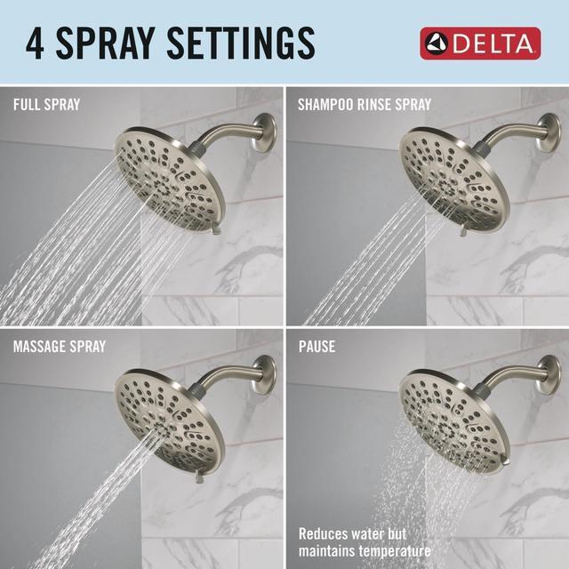 Alt view image 5 of 7 - Delta Faucet 4-Setting Shower Head, Brushed Nickel Shower Head, Round Shower Head, High Pressure Shower Head, Metal Shower Head, 1.75 GPM Flow Rate Shower Head, Brushed Nickel 75617SN