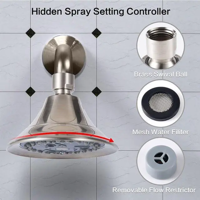 Alt view image 5 of 6 - BOPai Ultra-Luxury Brushed Nickel Shower Head, 7 Settings, 9.5 L/min Max Flow Rate, ABS Body, 5-Year Warranty