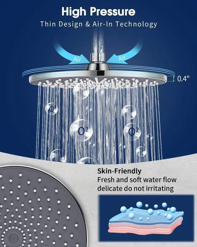 Alt view image 3 of 7 - Large Shower Head VMASSTONE 9In High Pressure Showerhead - Tool Free Installation- with Large Spray Surfaces and 200 Nozzles for Delicate and Unstimulate Shower Experience (EM-001 Chrome/Dark Grey)