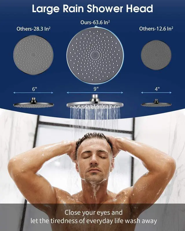 Alt view image 2 of 7 - Large Shower Head VMASSTONE 9In High Pressure Showerhead - Tool Free Installation- with Large Spray Surfaces and 200 Nozzles for Delicate and Unstimulate Shower Experience (EM-001 Chrome/Dark Grey)
