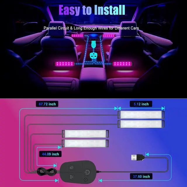 Alt view image 6 of 6 - Honalia Car LED Lights Interior, RGB Interior Car Lights with App Control and Music Sync, USB Under Dash LED Lights for Jeeps Trucks SUVs, DC 5V
