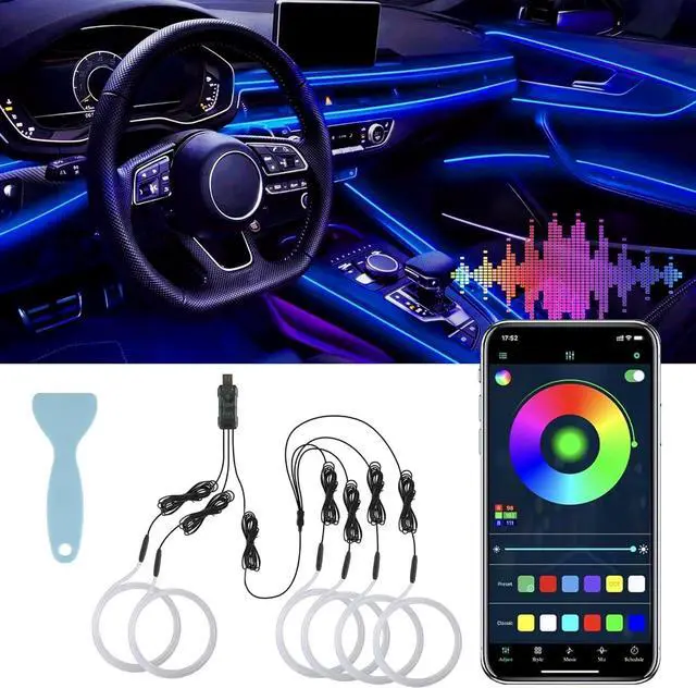 Main image of LivTee Smart LED Car Lights Interior with USB Port, LED Strip Fiber Optic Ambient Lighting Car, Wireless App Control, Sync to Music, Car Decorations Interior Accessories Gifts for Women Men, 6 in 1