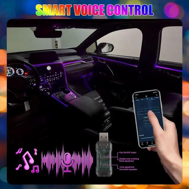 Alt view image 2 of 7 - LivTee Smart LED Car Lights Interior with USB Port, LED Strip Fiber Optic Ambient Lighting Car, Wireless App Control, Sync to Music, Car Decorations Interior Accessories Gifts for Women Men, 6 in 1