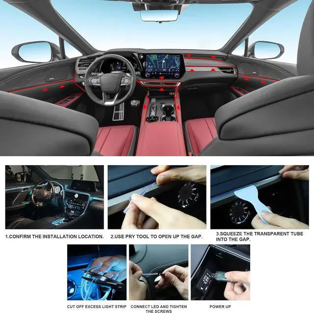 Alt view image 4 of 7 - LivTee Smart LED Car Lights Interior with USB Port, LED Strip Fiber Optic Ambient Lighting Car, Wireless App Control, Sync to Music, Car Decorations Interior Accessories Gifts for Women Men, 6 in 1