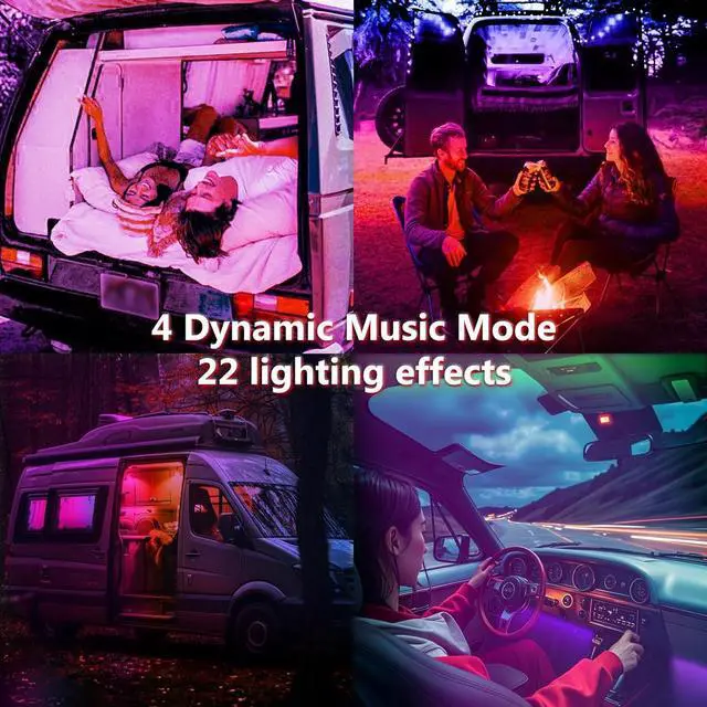 Alt view image 3 of 7 - RGB LED Car Interior Light Strips with App Controls, Footwell Lighting for Car,Interior Car Lights with DIY Music Mode,72 LEDs Car Lights