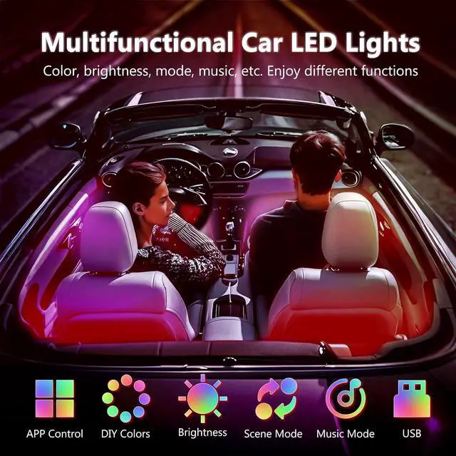 Alt view image 6 of 7 - Car Led Lights Interior with Smart APP Control, Sync Music,DIY Mode,Multicolor led Car Interior Light Kits,5V USB Led Lights for Cars, Trucks, SUVs
