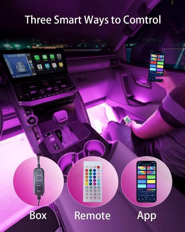 Alt view image 3 of 7 - Keepsmile Interior Car Lights Accessories APP Control with Remote Music Sync Color Change RGB Under Dash Car Lighting with USB Charger 12V 2A Led Lights for Jeep Truck