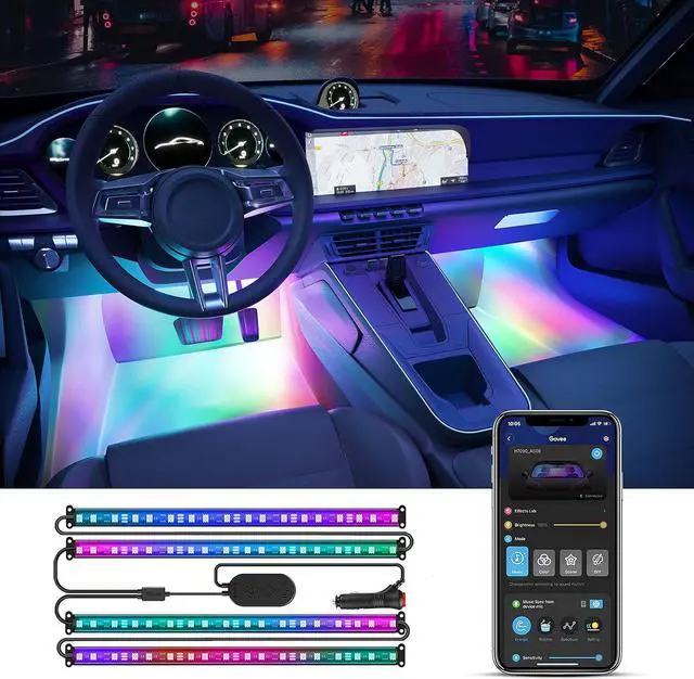 Main image of Govee Car LED Strip Lights, Smart RGBIC Interior Car Lights with APP Control, 4 Music Modes, 30 Scene Options and 16 Million Colors, 2 Lines Design LED Lights for Car Decor, DC 12V