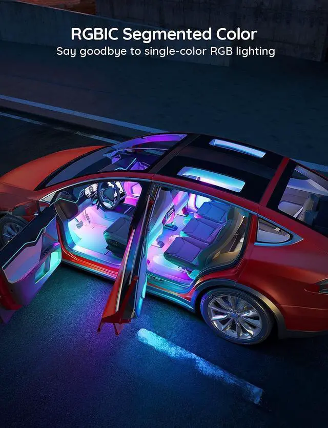 Alt view image 2 of 7 - Govee Car LED Strip Lights, Smart RGBIC Interior Car Lights with APP Control, 4 Music Modes, 30 Scene Options and 16 Million Colors, 2 Lines Design LED Lights for Car Decor, DC 12V