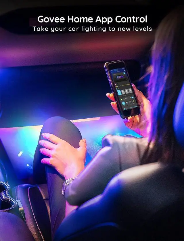 Alt view image 5 of 7 - Govee Car LED Strip Lights, Smart RGBIC Interior Car Lights with APP Control, 4 Music Modes, 30 Scene Options and 16 Million Colors, 2 Lines Design LED Lights for Car Decor, DC 12V