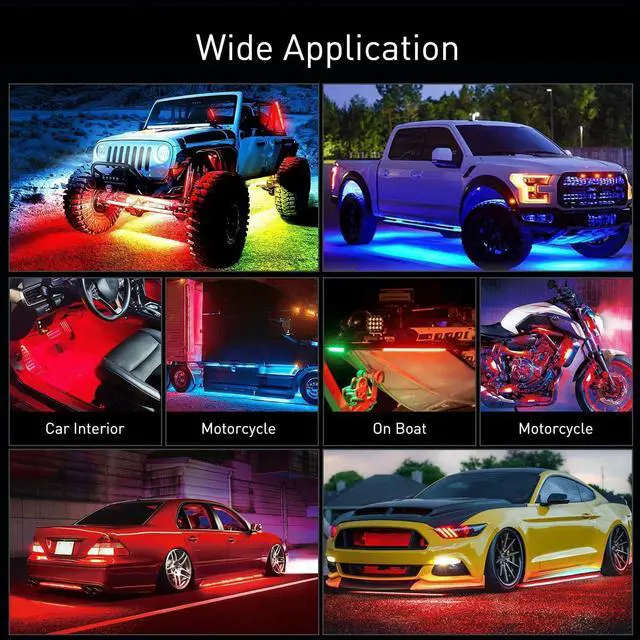 Alt view image 4 of 7 - Nilight 4Pcs Car Underglow Neon Accent Strip Lights 256 LEDs RGBIC Multi Color DIY Sound Active Function Music Mode with APP Control and Remote Control Underbody Light Strips, 2 Years Warranty