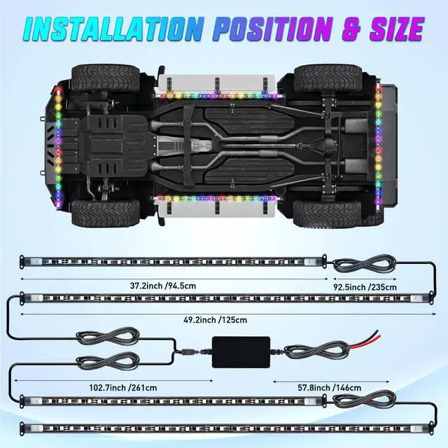 Alt view image 7 of 7 - Nilight 4Pcs Car Underglow Neon Accent Strip Lights 256 LEDs RGBIC Multi Color DIY Sound Active Function Music Mode with APP Control and Remote Control Underbody Light Strips, 2 Years Warranty