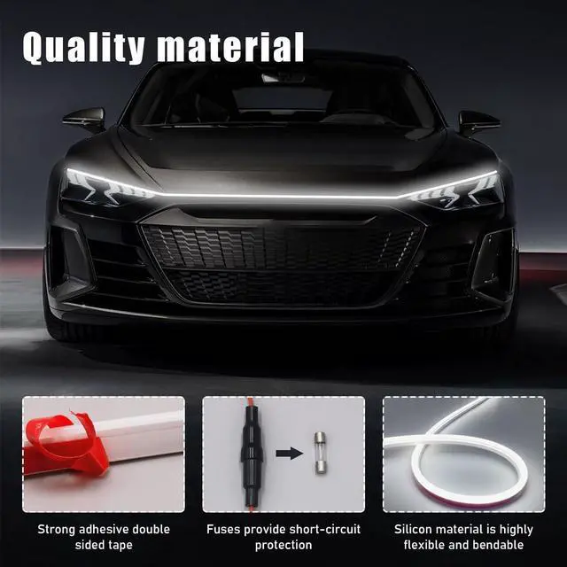 Alt view image 3 of 6 - 79 Inch Car Hood Light Strip, Exterior Flexible Daytime LED Running Light, Waterproof Auto LED Strip Light with Dynamic Scan Start-up Effect, Car Accessories for SUV Truck (White)