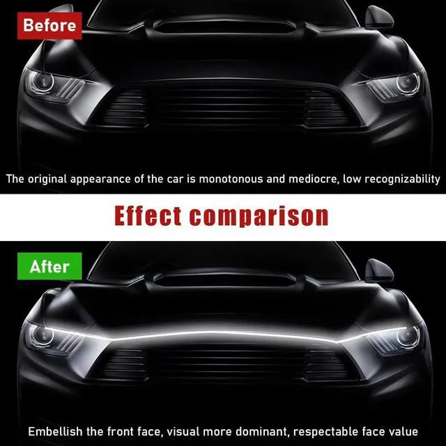 Alt view image 5 of 6 - 79 Inch Car Hood Light Strip, Exterior Flexible Daytime LED Running Light, Waterproof Auto LED Strip Light with Dynamic Scan Start-up Effect, Car Accessories for SUV Truck (White)