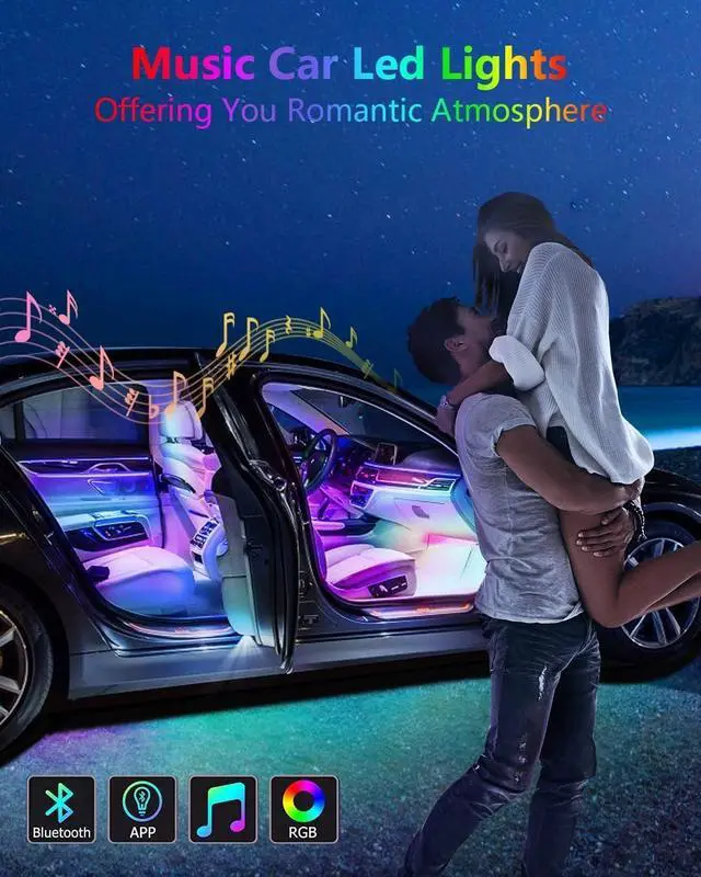 Alt view image 2 of 7 - YM E-Brightt RGB LED Strip Lights for Car App Control with Remote Led Lights car Interior with Charger Music Sync Under Dash Footwell Neon Lighting Kit w/USB Cable DC 12V