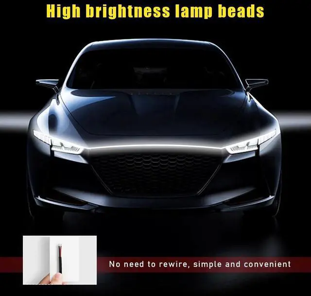 Alt view image 6 of 6 - 79 Inch Car Hood Light Strip, Exterior Flexible Daytime LED Running Light, Waterproof Auto LED Strip Light with Dynamic Scan Start-up Effect, Car Accessories for SUV Truck (White)