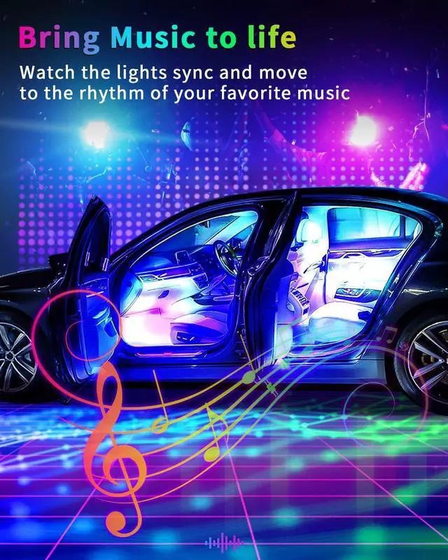 Alt view image 7 of 7 - YM E-Brightt RGB LED Strip Lights for Car App Control with Remote Led Lights car Interior with Charger Music Sync Under Dash Footwell Neon Lighting Kit w/USB Cable DC 12V
