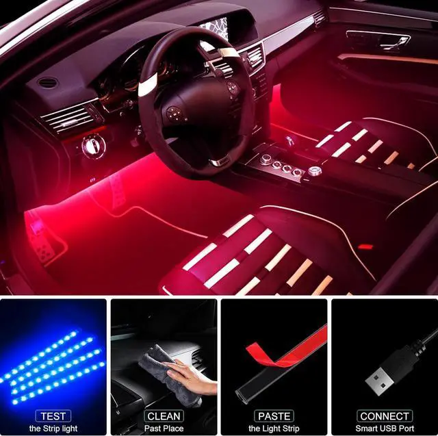 Alt view image 6 of 7 - Car LED Lights - App Controlled Smart Interior Lights, DIY & Music Modes, RGB, 48 LEDs with USB Port, Perfect Car Accessories Gift