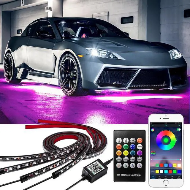 Main image of Smart RGB Car Underglow Kit with App & RF Remote - IP67 Waterproof, 16 Million Color LED Light Strips, Music Sync, Universal Fit for All Cars, Trucks, Vans - 12V DC Exterior Lighting