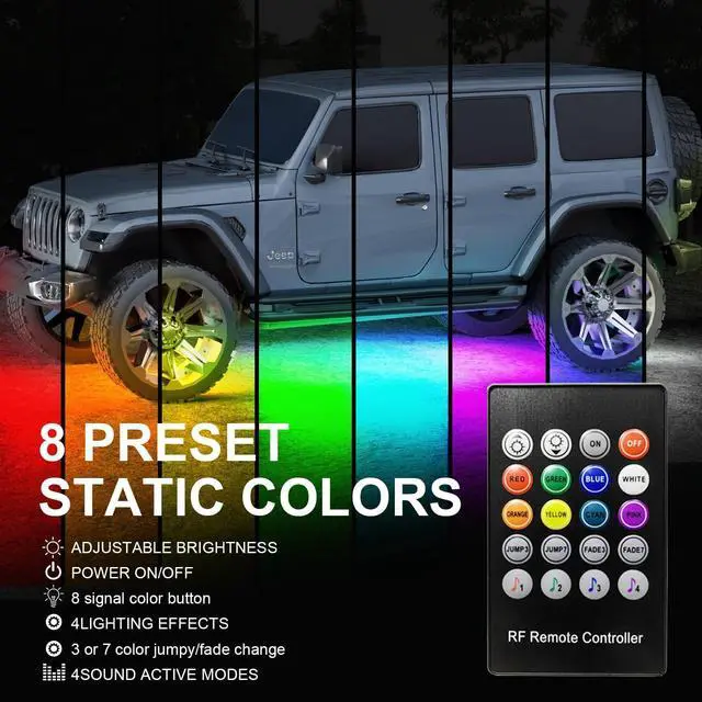Alt view image 3 of 7 - Smart RGB Car Underglow Kit with App & RF Remote - IP67 Waterproof, 16 Million Color LED Light Strips, Music Sync, Universal Fit for All Cars, Trucks, Vans - 12V DC Exterior Lighting