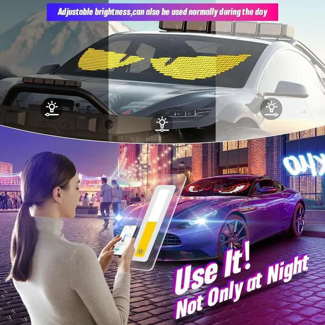 Alt view image 6 of 7 - Vanesa 2PCS Large Devil Eyes Light for Cars/Truck 4.7x23.4 Inch, Led Eyes for Car/Truck Windshield, Flexible Led Digital Display, Programmable Scrolling LED Sign for Business Shop Bar Concert