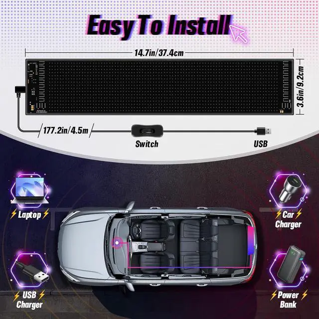 Alt view image 7 of 7 - Vanesa 2PCS Large Devil Eyes Light for Cars/Truck 4.7x23.4 Inch, Led Eyes for Car/Truck Windshield, Flexible Led Digital Display, Programmable Scrolling LED Sign for Business Shop Bar Concert