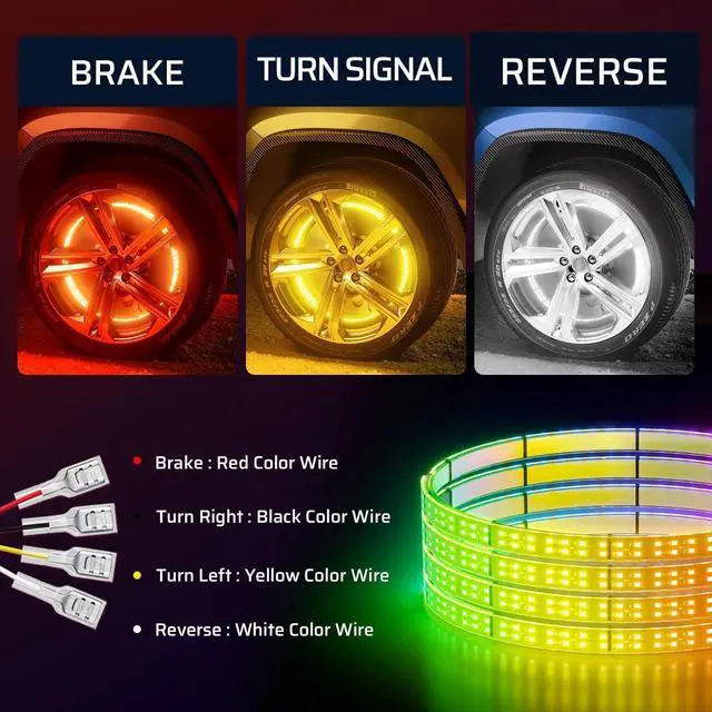 Alt view image 7 of 7 - 14''-18'' Double Row Adjustable Wheel Lights, Brighter RGB Chasing Rim Lights with App, Music Wheel Ring Light with Turn & Braking Signal Compatible with Various Trucks SUV Car4PCS