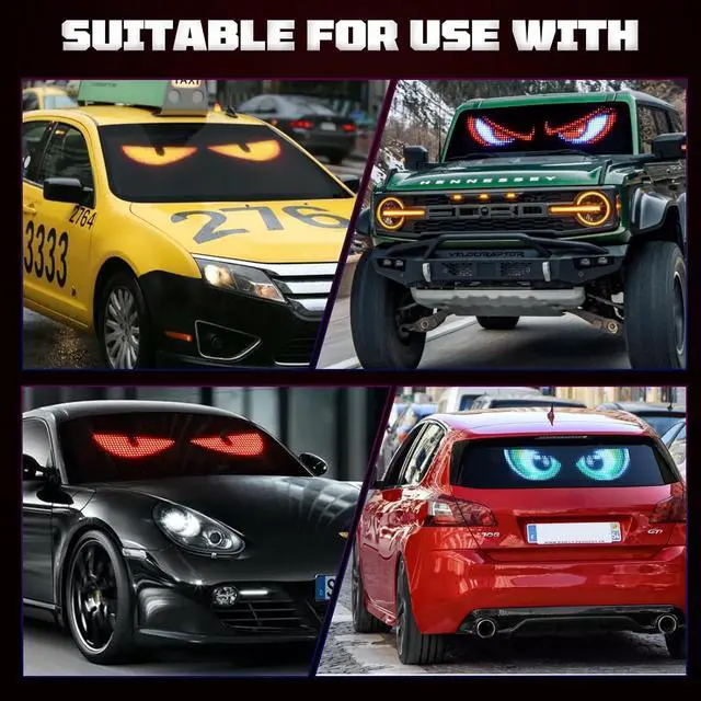 Alt view image 6 of 6 - 2PCS Synchronized Devil Eyes Light for Cars, 14.6X3.6 Flex LED Display Screen DIY Text Animation Programmable LED Scrolling Sign for Car Windshields