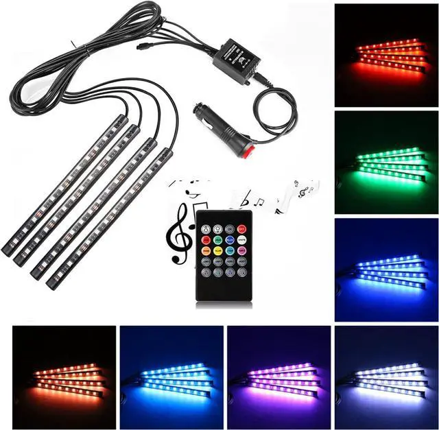 Main image of Car LED Strip Light,Uniwit 4 Pieces DC 12V 72 LED Multicolor Car Interior Music Light LED Underdash Lighting Kit with Sound Active Function and Wireless Remote Control Including Car Charger