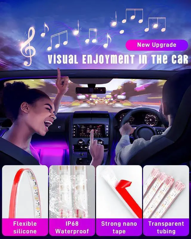 Alt view image 5 of 6 - STONEBANKS 5.7FT LED Interior Light for Car, 48LEDs RGB USB Under Dash Lighting, Footwell Neon Internal Lights Kit, Smart APP and Remote Dual Control, Multicolor Music and Mic Mode