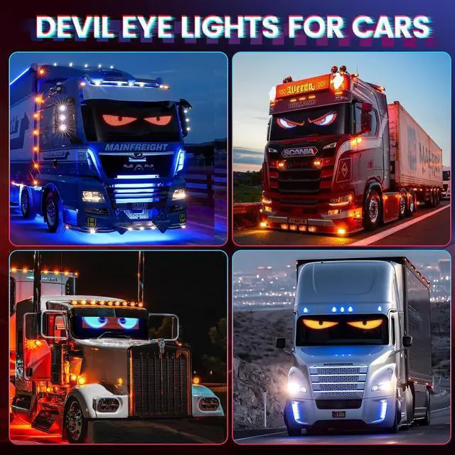 Alt view image 6 of 6 - Devil Eyes LED Light for Truck, 23.6''x4.7'' Flexible LED Display for Car Window, Digital Scrolling Programmable Sign, Dynamic Personalized Big Eye Lights for Truck Windshield