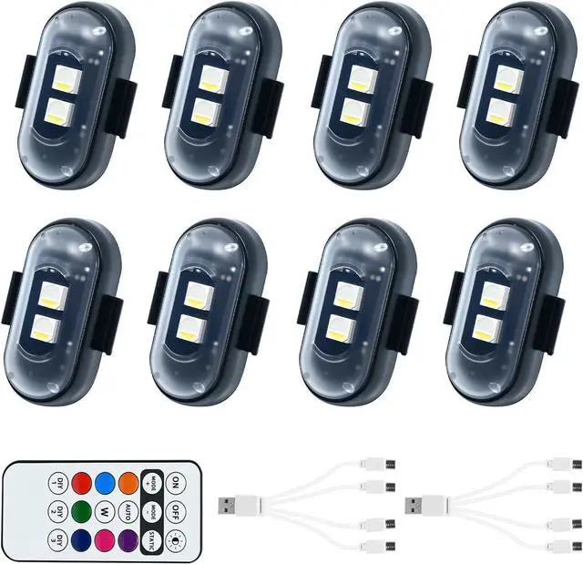 Main image of 8PCS Wireless LED Lights for carwith Remote Control, high Brightness Wireless led Strobe Light 8 Colors USB Charge IP65 Waterproof Anti-Collision for Car Motorcycle Aircraft Bike(8)