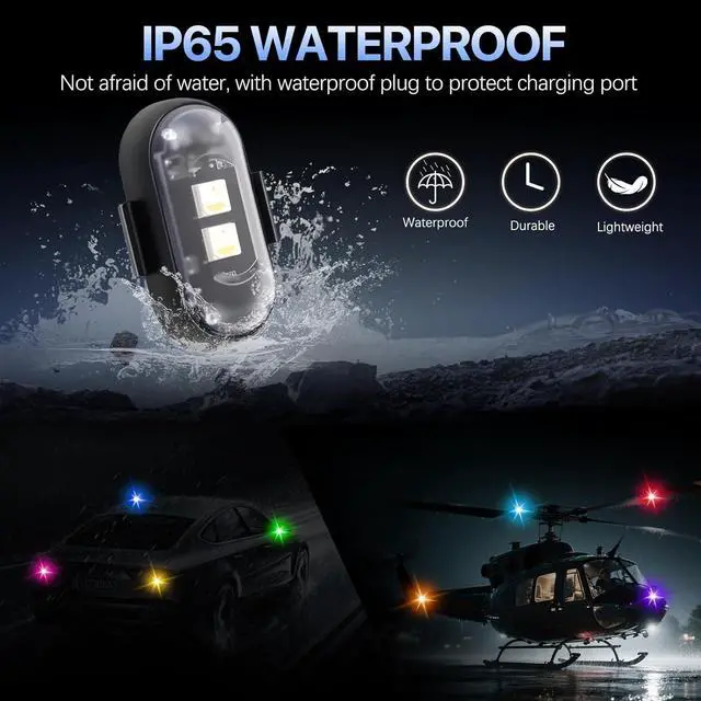 Alt view image 4 of 7 - 8PCS Wireless LED Lights for carwith Remote Control, high Brightness Wireless led Strobe Light 8 Colors USB Charge IP65 Waterproof Anti-Collision for Car Motorcycle Aircraft Bike(8)