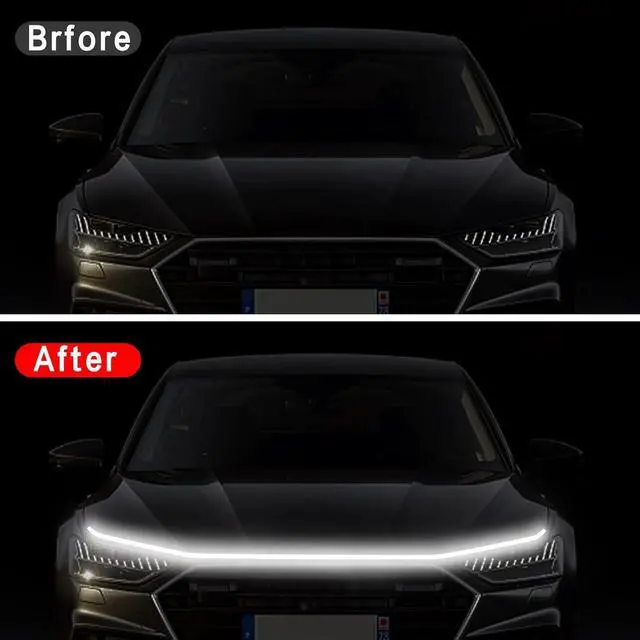 Alt view image 2 of 7 - 70 Inch Car Hood Light Strip, Dynamic LED DRL Daytime Running Light with Scan Start-up, 12V Flexible Waterproof Exterior Strip for Car, Truck, SUV, White