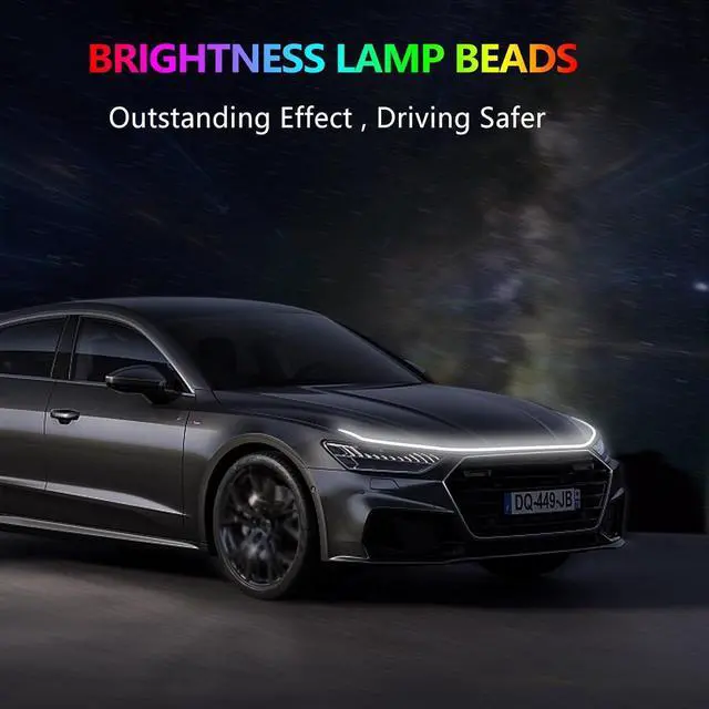 Alt view image 3 of 7 - 70 Inch Car Hood Light Strip, Dynamic LED DRL Daytime Running Light with Scan Start-up, 12V Flexible Waterproof Exterior Strip for Car, Truck, SUV, White