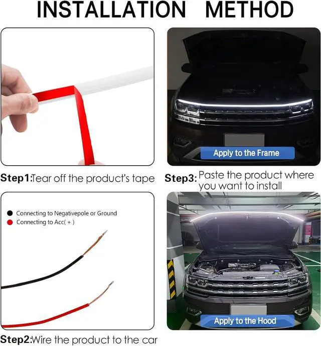 Alt view image 5 of 7 - 70 Inch Car Hood Light Strip, Dynamic LED DRL Daytime Running Light with Scan Start-up, 12V Flexible Waterproof Exterior Strip for Car, Truck, SUV, White