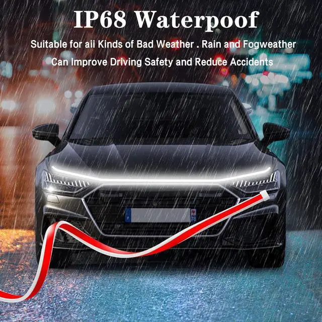 Alt view image 6 of 7 - 70 Inch Car Hood Light Strip, Dynamic LED DRL Daytime Running Light with Scan Start-up, 12V Flexible Waterproof Exterior Strip for Car, Truck, SUV, White